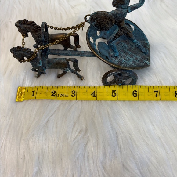 Vintage Bronze Chariot Figurine with Blue Accents - Picture 9 of 9
